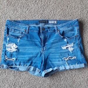 Aeropostale Blue Distressed Rolled-Hem Denim Shorts
